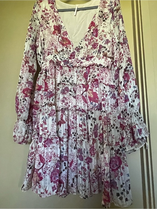 Free People Dresses & Skirts - Free People White Floral Midi Dress with Pink Accents